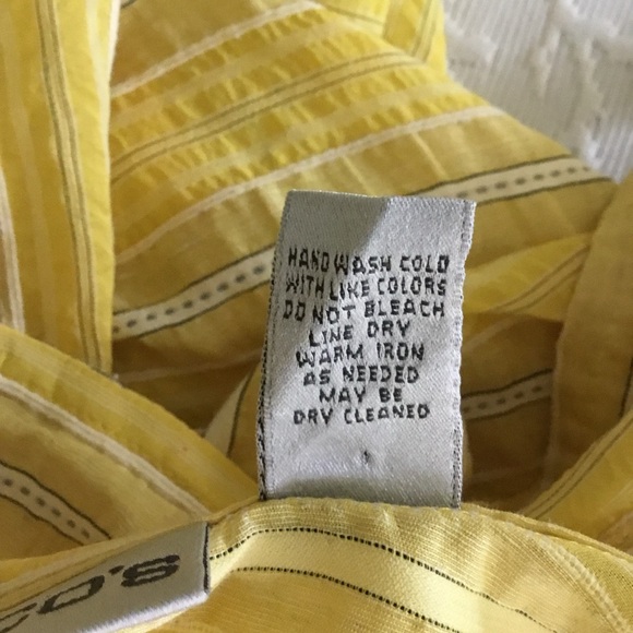 Chicos Women Blouse Size M Linen Blend 3/4 Sleeve Yellow  sheer Top Shirt - Picture 2 of 10